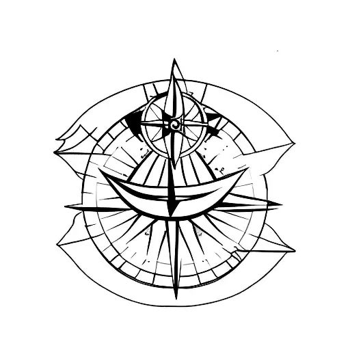 A Minimalist Tattoo Of A Compass Surrounded By Mountain Silhouettes