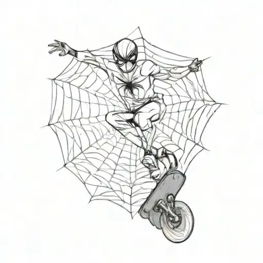 A Man Riding A Skateboard On A Spider Web