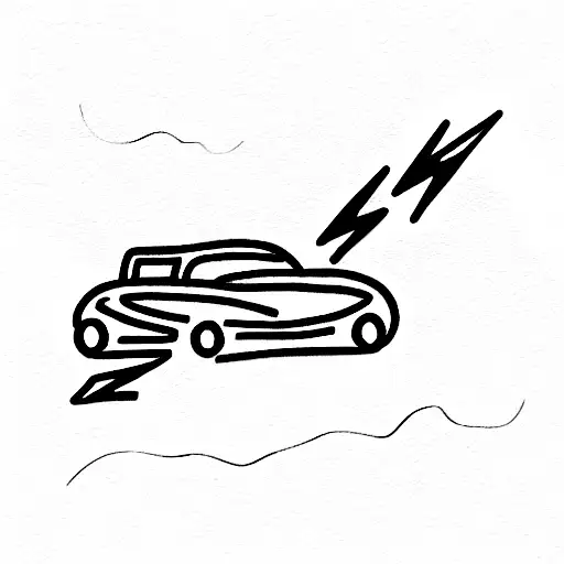 Lightning Bolt With A Road And Car And Flowers