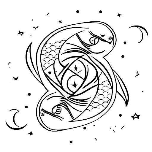 Pisces Zodiac Sign Symbol With Stars And Universe Small And Minimalistic