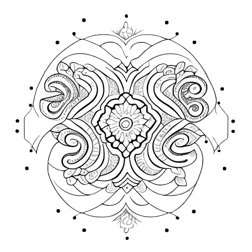 A Minimalist Tattoo Of An Indian Henna Painting Design With Intricate Straight Lines
