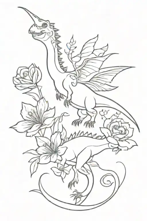 Fairy Dinosaurs With Flowers