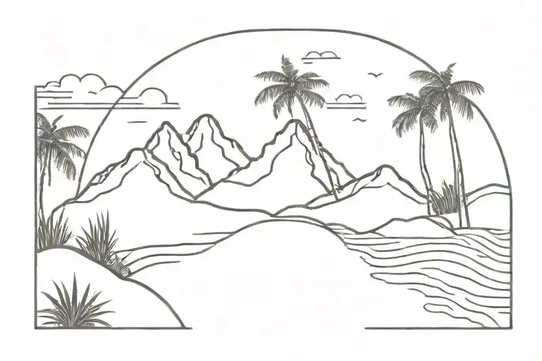 Mountain And Palm Tree And Beach Scene