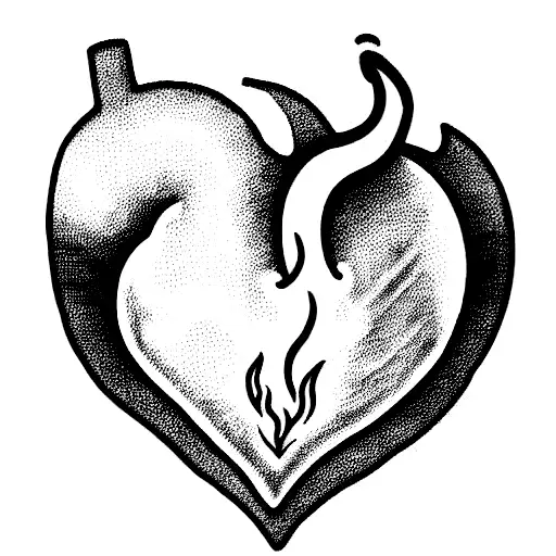Human Heart With Fire Flames