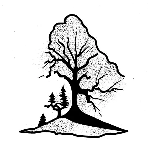 Mountain And Oak Tree