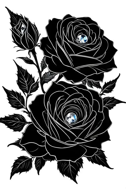 Three Roses With Precious Jewels