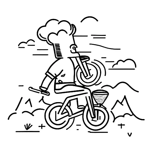 A Sketch Of A Chef Riding A Bike Through A Scenic Countryside