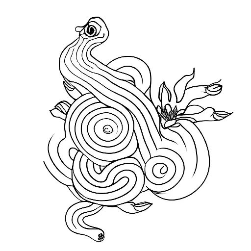 A Mesmerizing Snake Coiled Around Dark Flowers