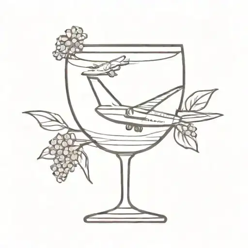Wine Glass With Lilac And An Airplane Flying