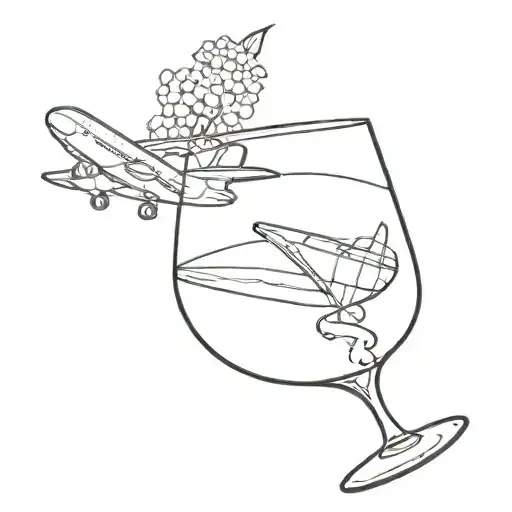 Wine Glass With Lilac And An Airplane Flying Over It