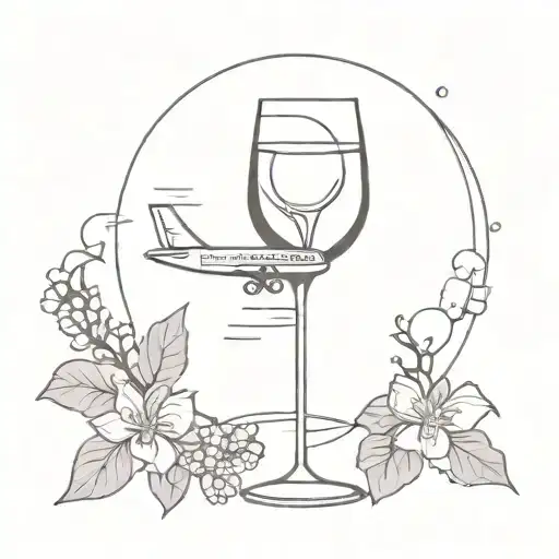 Wine Glass With Lilac Flower Around The Stem And An Airplane