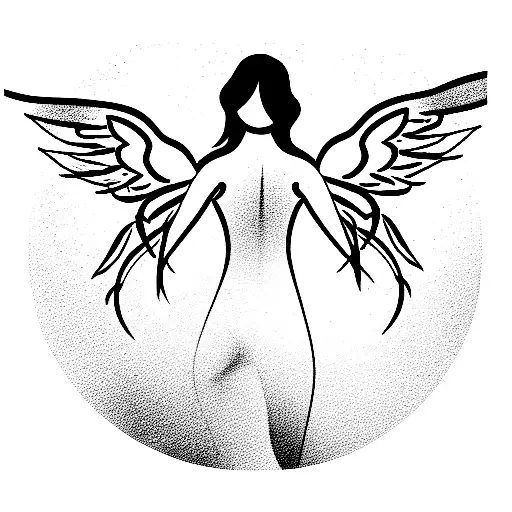 Woman Angel With Wings Hugging Herself
