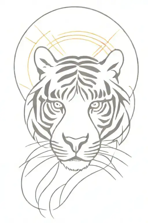 Tiger Head And Sun Rays Shining