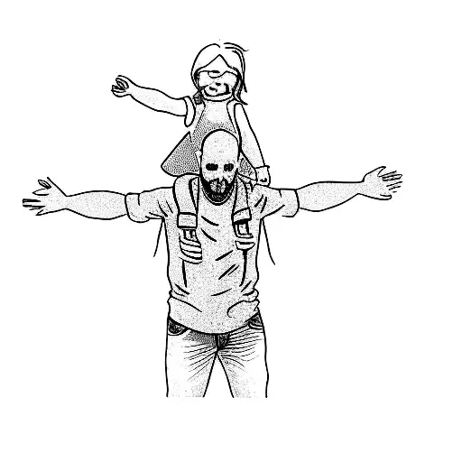 A Man Holding A Little Girl On His Shoulders