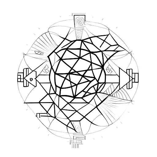 Geometric Tattoo Of Electronic Components Forming A Mathematical Symbol
