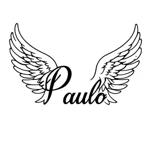 Paulo Name In Cursive With Angel Wings