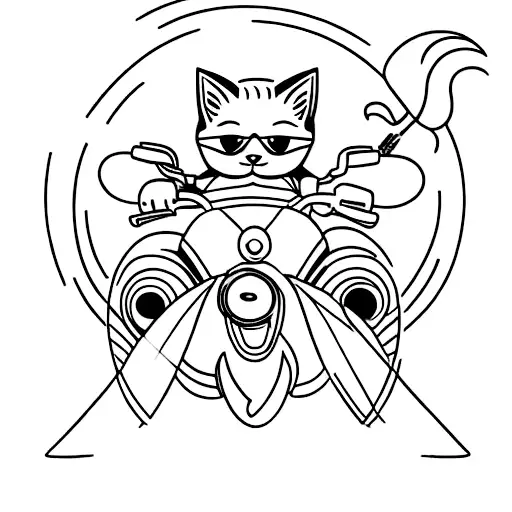 A Bobber Motorcycle With Surfboard Racks And A Cat Riding Pillion