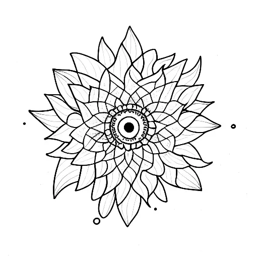 A Geometric Sunflower With Fireflies Flying Around It