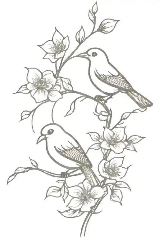 Bird With Flower Vine Thin Long