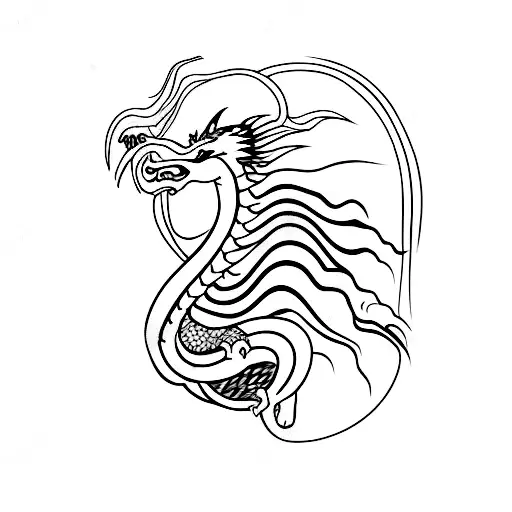 Dragon With Woman With Wavy Hair