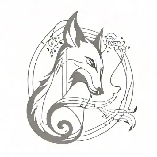 A Minimalist Tattoo Of A Music Note Intertwined With A Sketch Of A Wolf