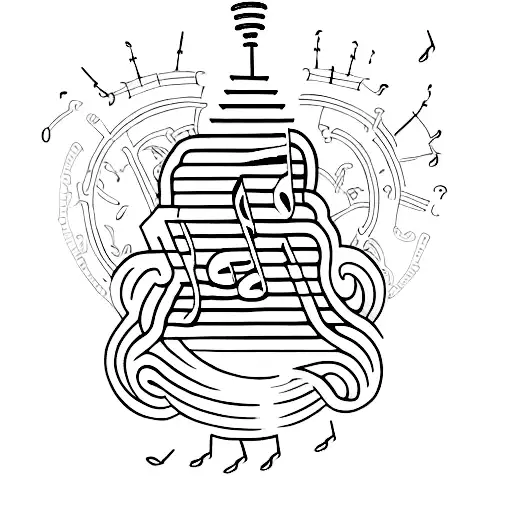 A Minimalist Tattoo Of A Car Engine With Musical Notes Emanating From It