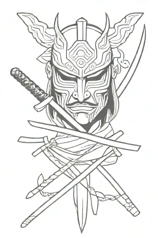 Samurai Mask And Katana Sword