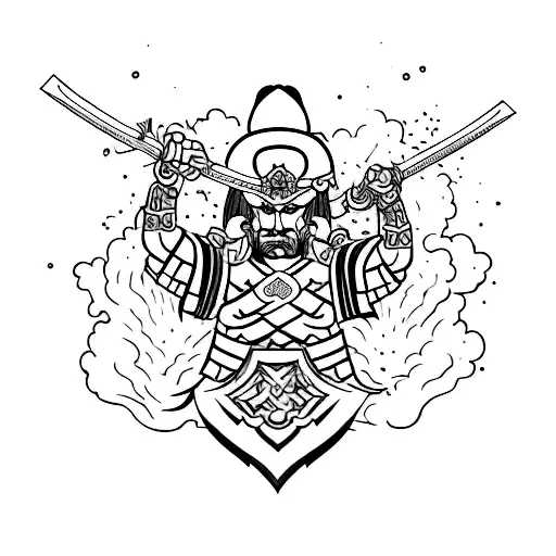 Determination Symbolized By A Samurai Sword Breaking Through A Wall