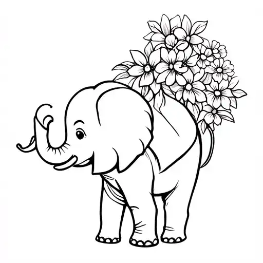 Baby Elephant Holding Flowers In Its Trunk