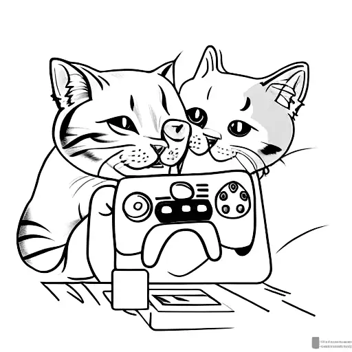 A Tattoo Of A Cat And A Dog Playing Video Games Together