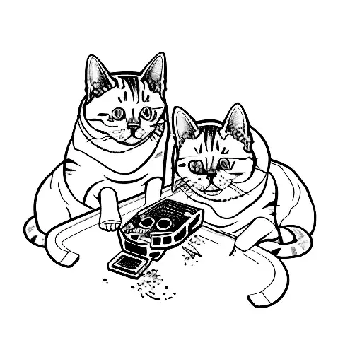 A Tattoo Of A Cat And A Dog Playing Video Games Together