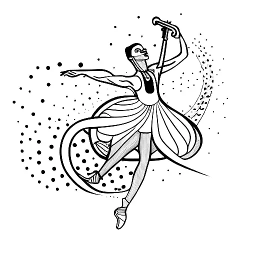 A Jazz Dancer Striking A Dynamic Pose With A Saxophone In The Background