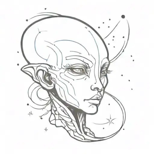Combine A Minimalist Alien Face With A Space Nebula For A Unique Tattoo Design