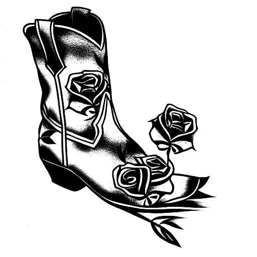 Cowboy Boot With Roses Line Work