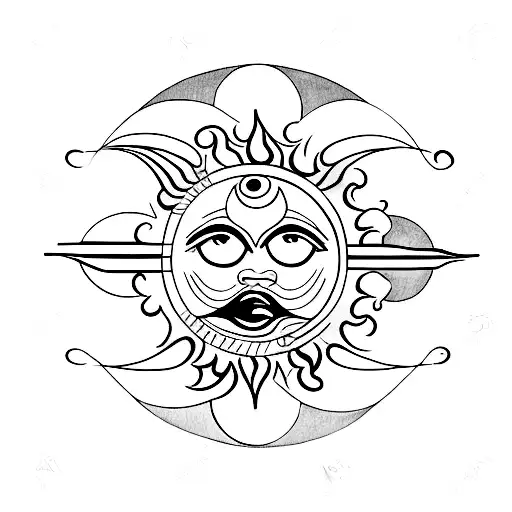 A Minimalist Tattoo Of A Sun And Moon Merging Together To Form An Investigative Magnifying Glass