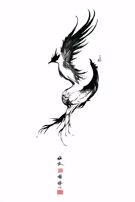 Phoenix Rising From Wabi Sabi Japanese Calligraphy