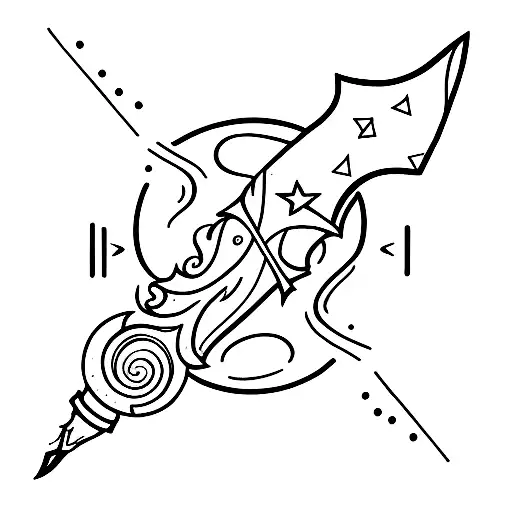 A Minimalist Tattoo Of A Harry Potter Wand And A Crescent Moon