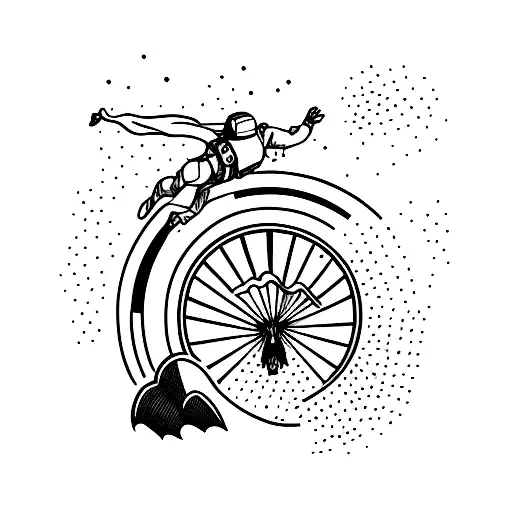 A Minimalist Tattoo Of A Skydiver Jumping Out Of A Plane With The Mountains In The Background