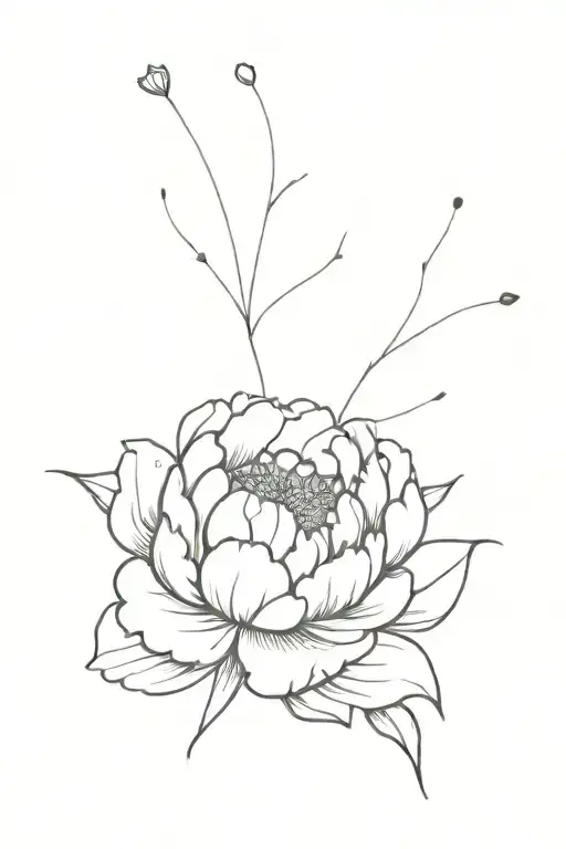 Peony Flower Fine Line Tattoo With Dot Work
