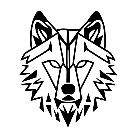 Wolf Head Into A Circle With Tribals Outside