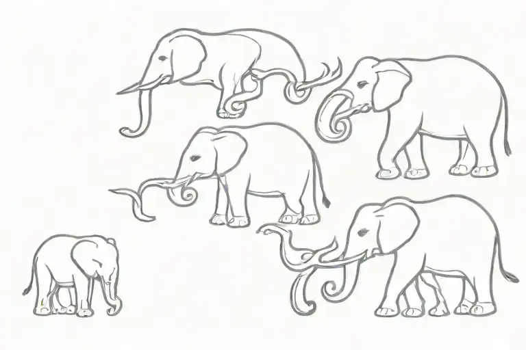 5 Elephants In A Line With Their Trunks Up And The First And Third Elephant Have Angel Wings