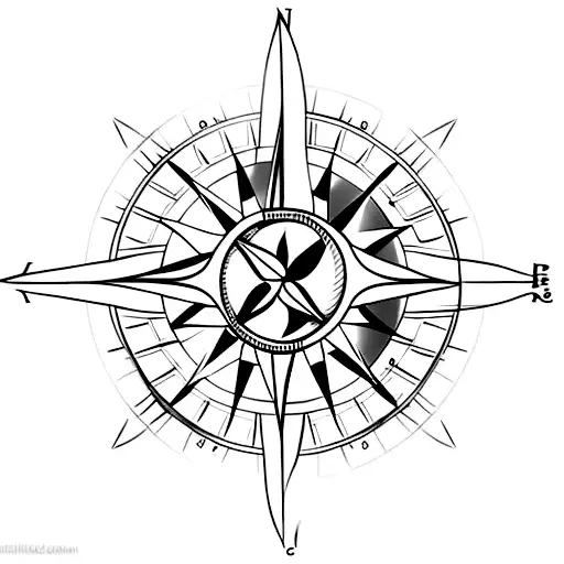 A Minimalist Tattoo Of A Compass With A Sunset Over The Ocean As The Background