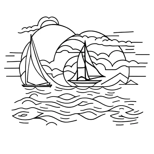 A Minimalist Tattoo Of A Sailboat Sailing Towards A Mesmerizing Sunset On The Horizon