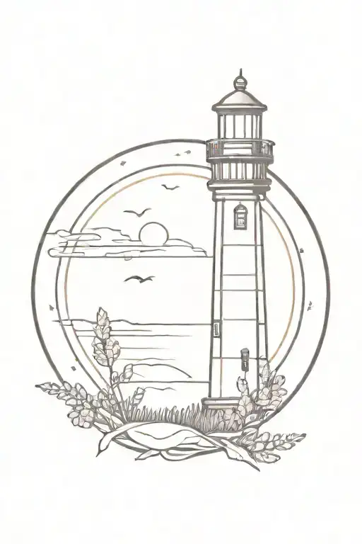 Postage Stamp With Sunset Lighthouse And Lavender