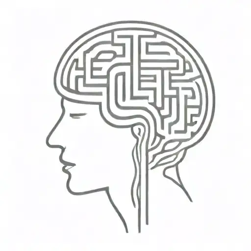 A Simple Minimalist Line Drawing Of A Brain As An Elaborate Maze With Offshoots