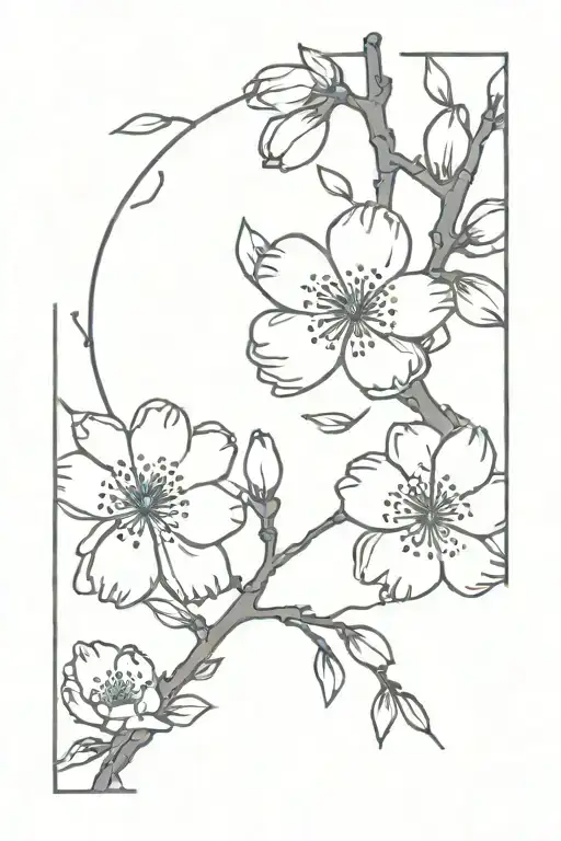 Cherry Blossom Flower And Broken Lines