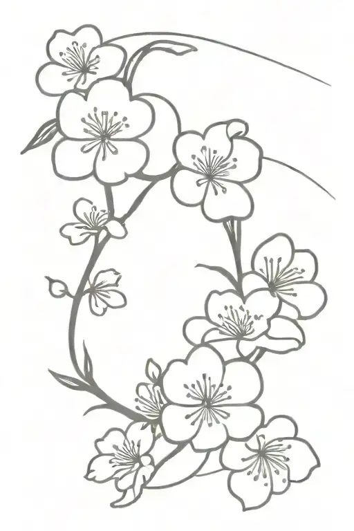 Small Cherry Blossom Flower And Broken Lines Going