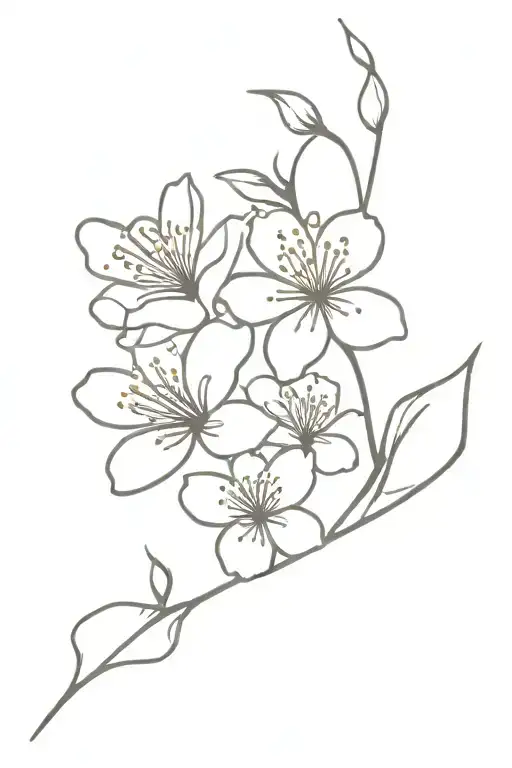 Small Cherry Blossom Flower And Broken Lines