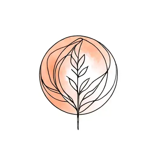 Fine Line Geometric Nature Moon Leaf Minimalist