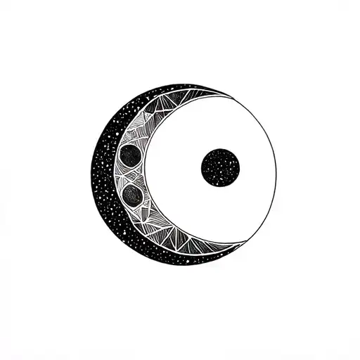 Fine Line Geometric Sketch Style Stipple Linework Moon